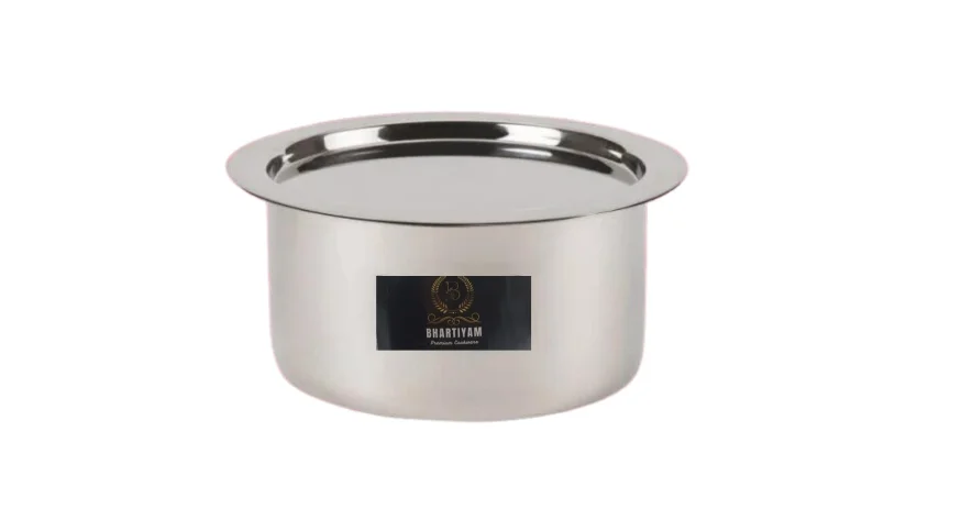a stainless steel utensils often used for milk boiling and cooking. Brand bhartiyam