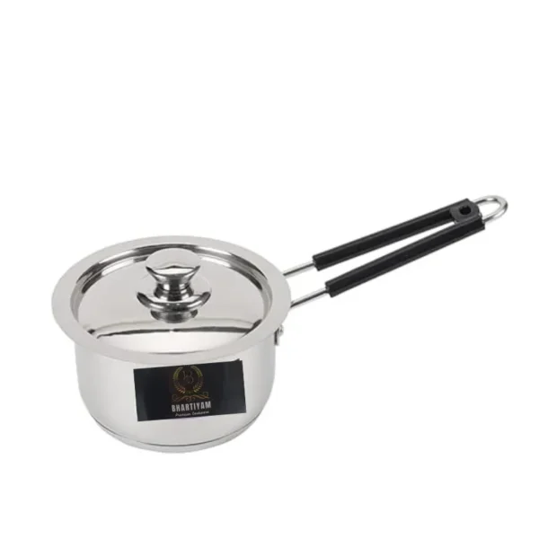 Bhartiyam Sauce pans Stainless Steel with Lid sandwich bottom, suitable for milk and tea.