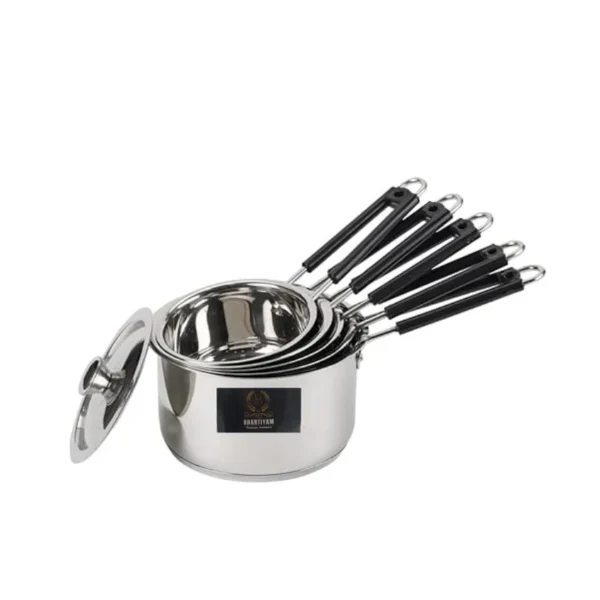 Bhartiyam Sauce pans Set Stainless Steel with Lid sandwich bottom, suitable for milk and tea- 2.webp