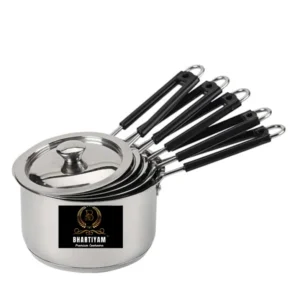 Bhartiyam Sauce pans set Stainless Steel with Lid sandwich bottom, suitable for milk and tea.